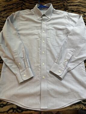 LLBean Mens Wrinkle Resistant Button Oxford Shirt Long Sleeve Blue Cotton 15/32